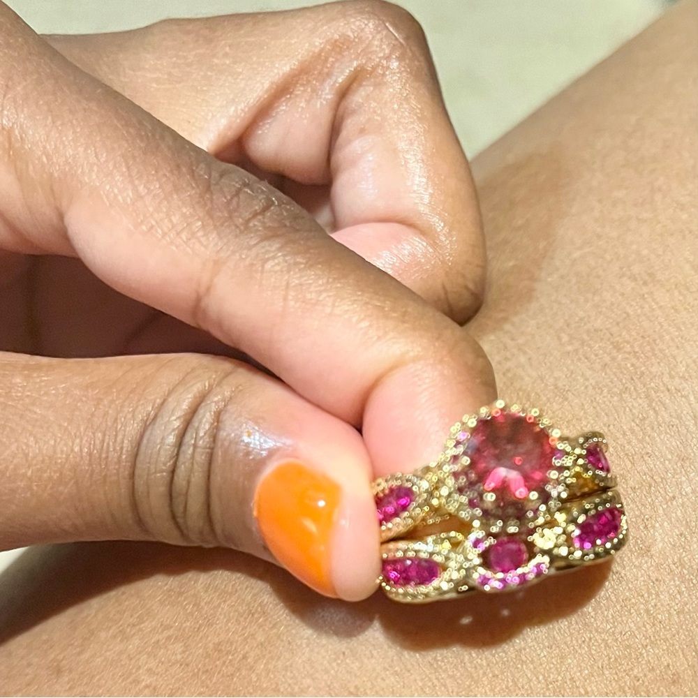 Beautiful Gold and Pink Ring Set Fashion Jewelry